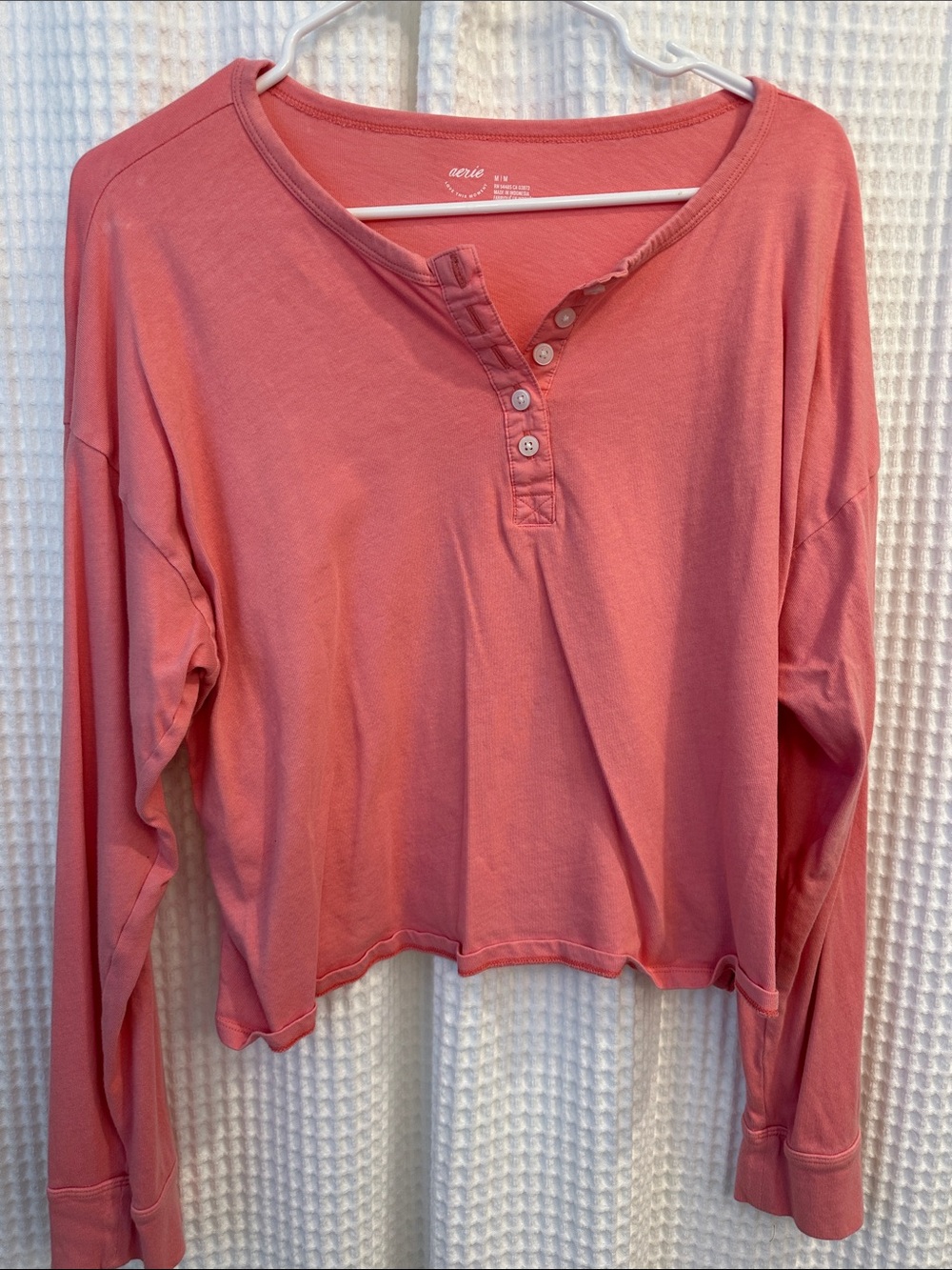 aerie Dusty Rose Long-Sleeve Henley Crop Top